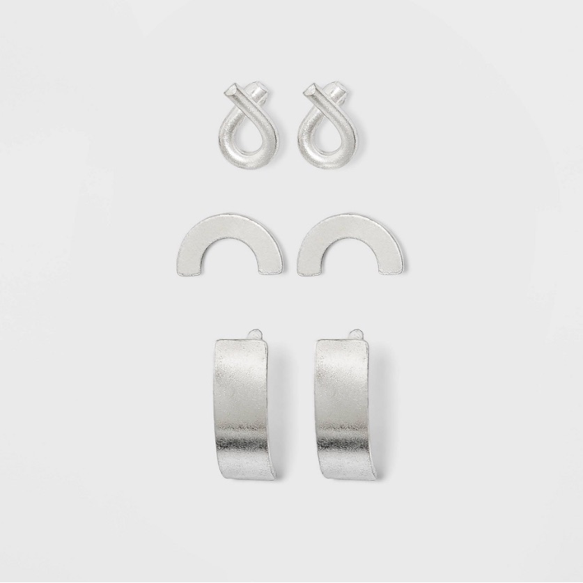 Universal Thread Silver Hoop Earrings Set 5$